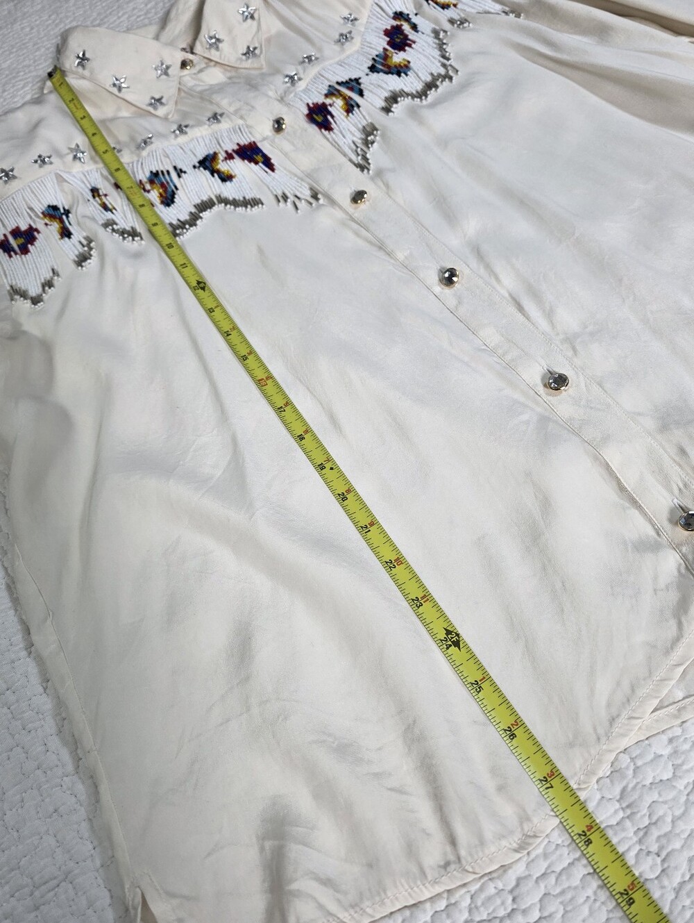 VTG Havana By The Hero Group Silk Beaded Fringe Western Country Button-Up Shirt - Picture 6 of 9